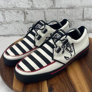 T.U.K. A7962 Mens Sz. 9 White Leather Ankor Print Fashion Punk Rock Shoes